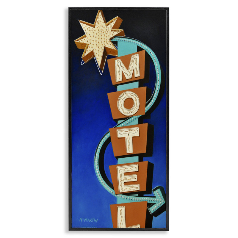 Giclée encadrée d'un hôtel rétro, design par Heidi Martin, H 24 po x l 10 po, Giclée encadrée noir minuit