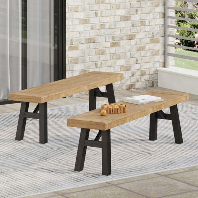 Ensemble de 2 bancs d'extérieur avec plateau en bois d'acacia à lattes