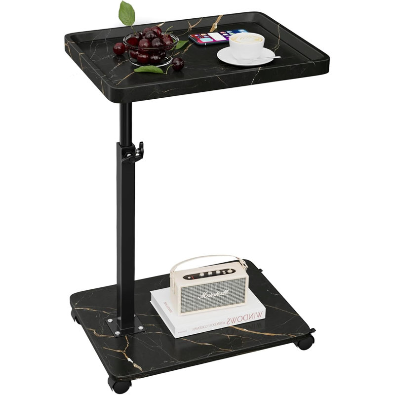 Black Adjustable C-shaped 360 Swivel End Table 