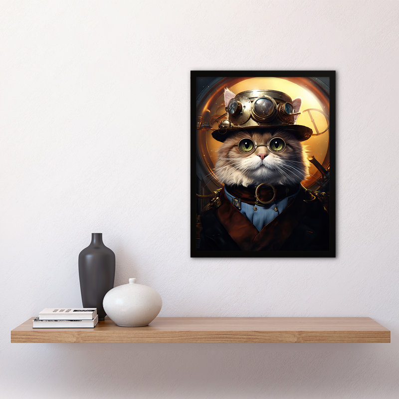 Cat in the Hat Steampunk Moggie Cute Fun Artwork 1 Piece Single Picture Frame Wall Art