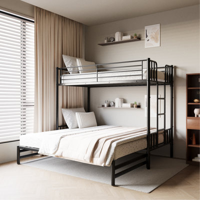 Metal Pull-Out Bunk Bed With Guardrail And Built-In Ladder, Space-Saving Convertible Frame For Bedroom