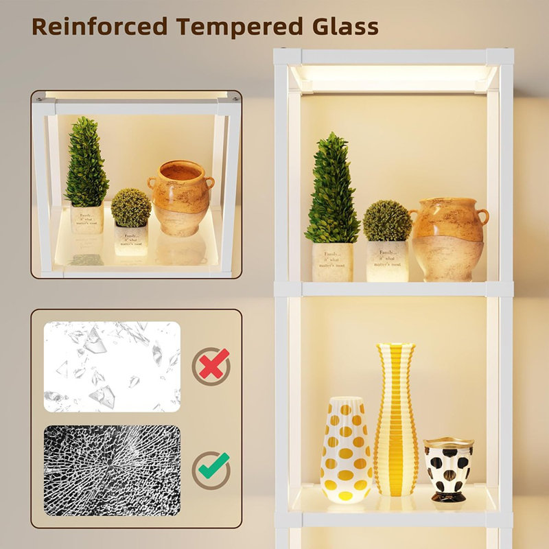 Bibliothèque en verre avec lumières à intensité variable, hauteur de 58,3 po ...