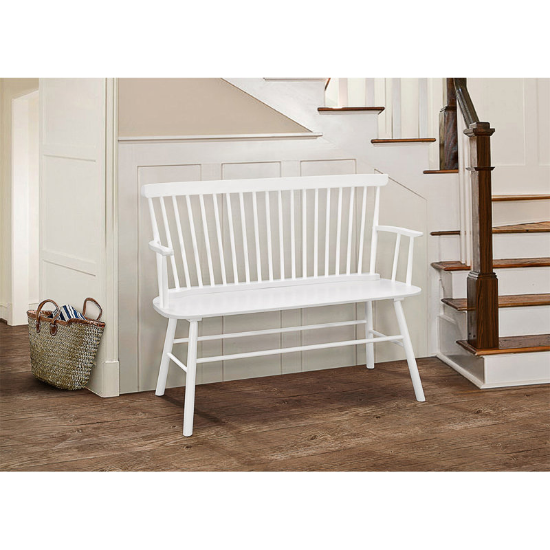 Farmhouse Relaxed Vintage Wood Spindle Back Bench, White