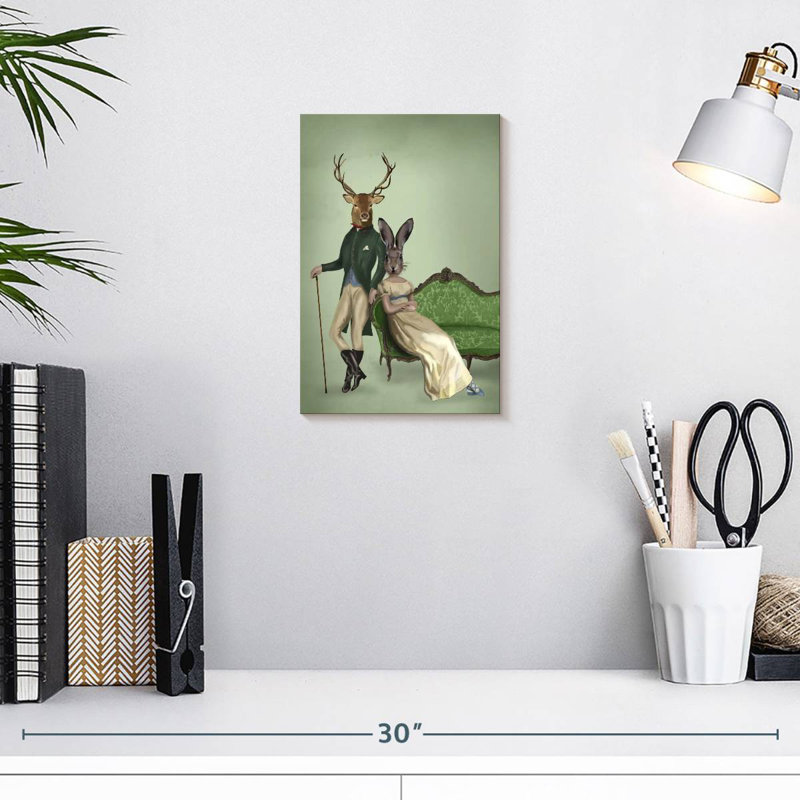 Ketti Mr. Deer And Mrs. Rabbit I, 12" H x 8" W