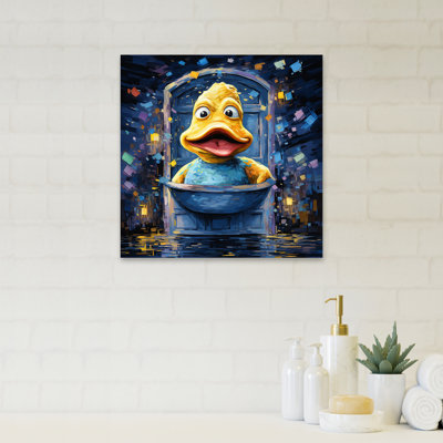 Playful Yellow Duck In Bathtub  I - Bathroom Wall Art