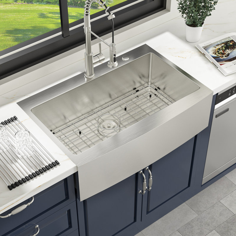 33" L X 22" W Single Bowl Drop-In Stainless Steel Farmhouse Kitchen Sink