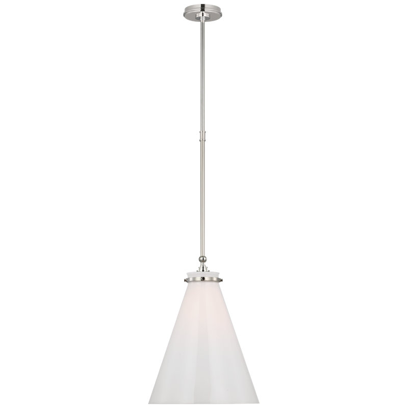 Parkington 1 - Light Pendant, 20.25" H x 15.25" W x 15.25" D, White Glass, Polished Nickel