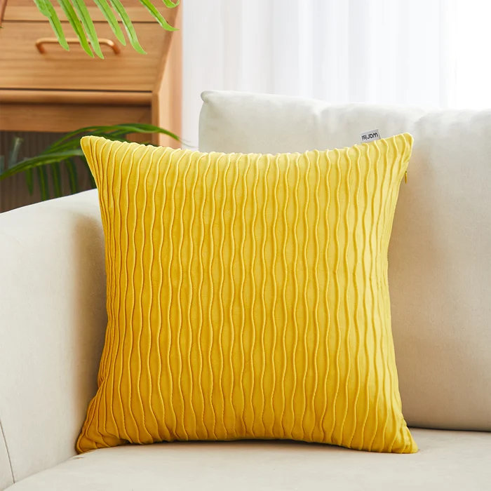  Housse de coussin géométrique en velours, Jaune