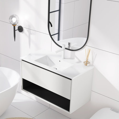 BNK Bathroom & Kitchen Inc 35.83'' Single Bathroom Vanity with Ceramic ...