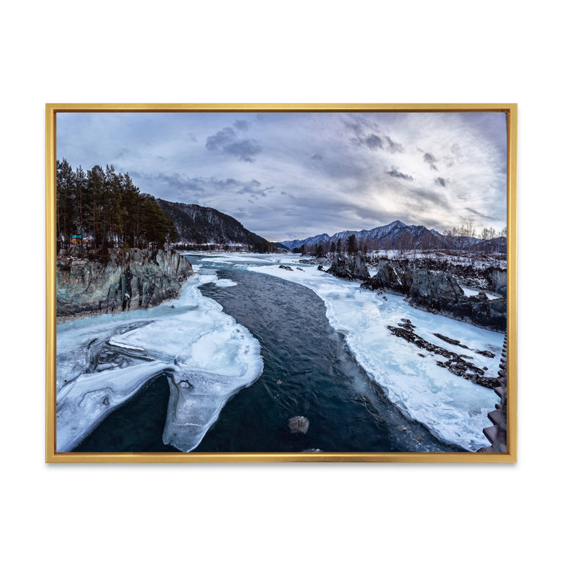 «Cold Mountain River At Winter Sunny Day», reproduction d'art sur toile traditionnelle, H 34 po x l 44 po