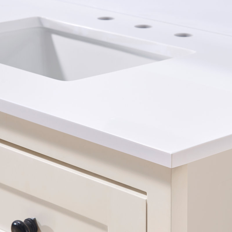 Snow White 43" Composite Stone Vanity Top with Rectangular Sink