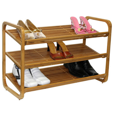 Range-chaussures en bambou à 3 niveaux, brun