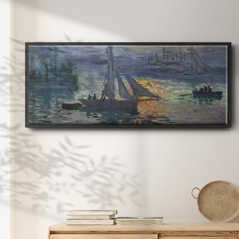 Sunrise at Sea by Monet- Framed Canvas, 20" H x 50" W