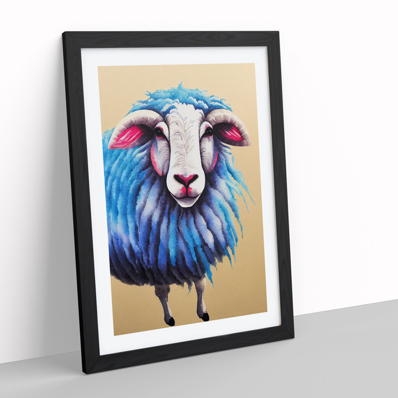 Sheep No.6 - Single Picture Frame Painting, 64cm H x 46cm W x 2cm D, Black