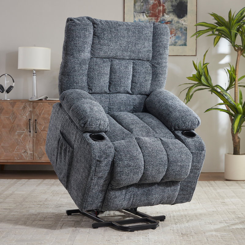 Power Lift Recliner Chair with 8-Point Massage and Heat, Overstuffed Fabric Elderly Chair with Cup Holders, Side Pockets