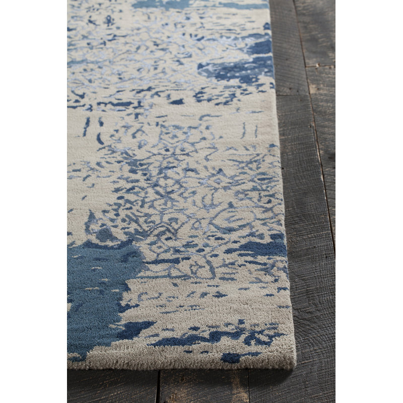 Rupec Patterned Contemporary Beige/Blue Area Rug, 9' x 13'