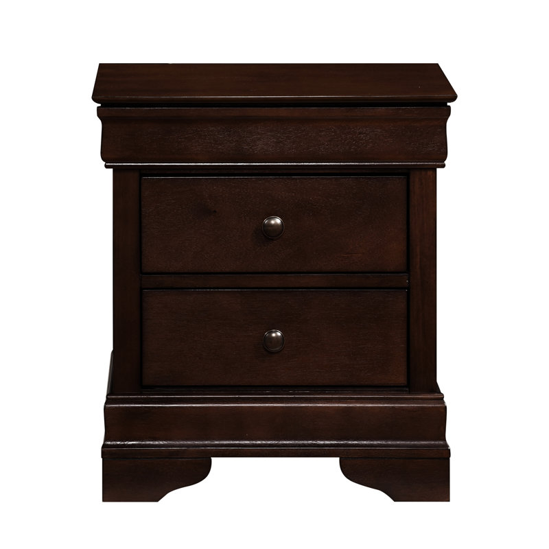 Table de chevet traditionnelle avec 3 tiroirs en cerisier brun et glissières en métal