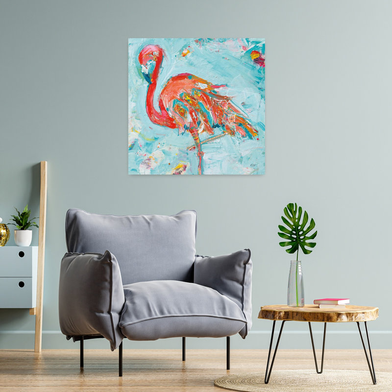 Flamant rose vif, art tropical, H 24 po x l 24 po