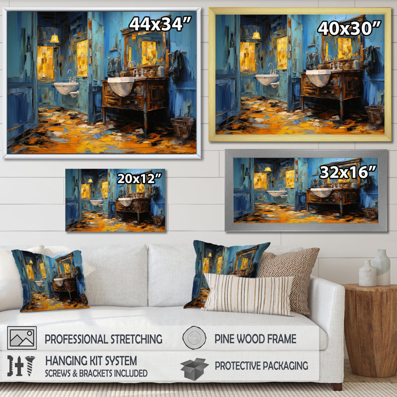 " Bathroom Turquoise Painting V ", Gold Picture Framed, 24" H x 32" W x 1" D