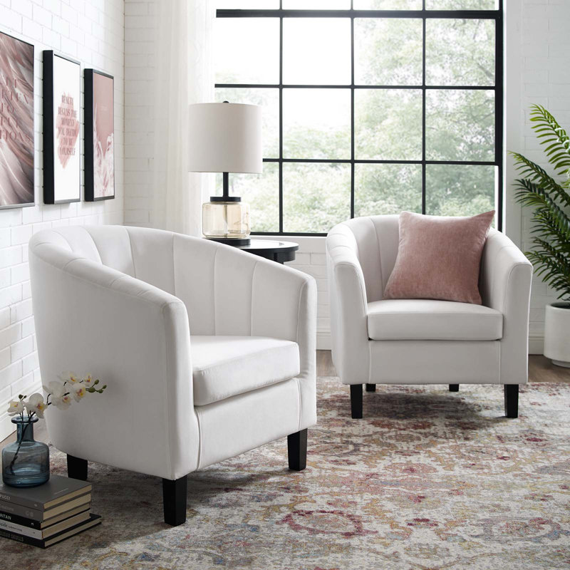 Streitmann Channel Tufted Velvet Armchair, White