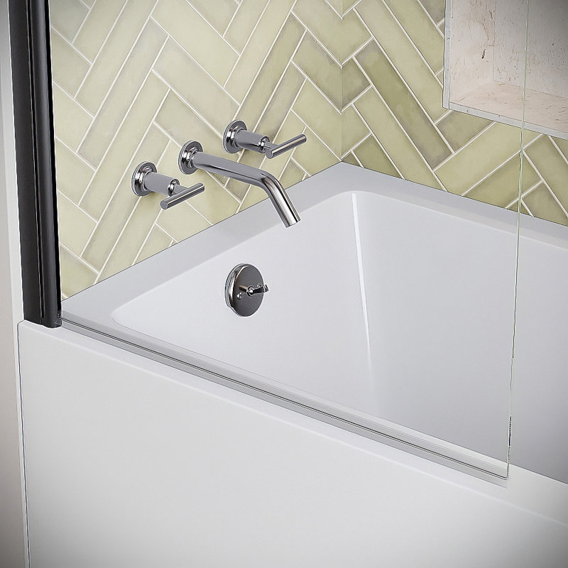 Panneau de baignoire fixe pivotant sans cadre 32 "x 55" avec quincaillerie en verre trempé noir mat 1/4 "traité CrystalTech Soana