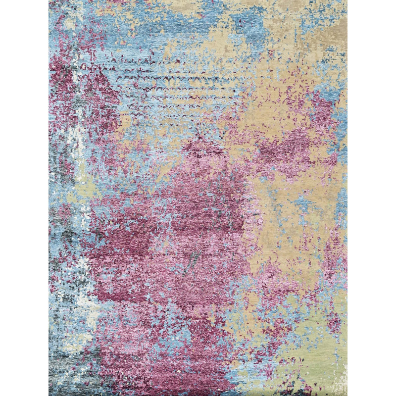 Tapis beige et lilas de haute qualité noué à la main, Rectangle 4pi x 6 pi