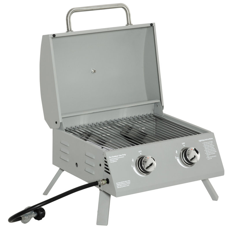 Barbecue de table portatif extérieur à 2 brûleurs avec pieds pliables Outsunny