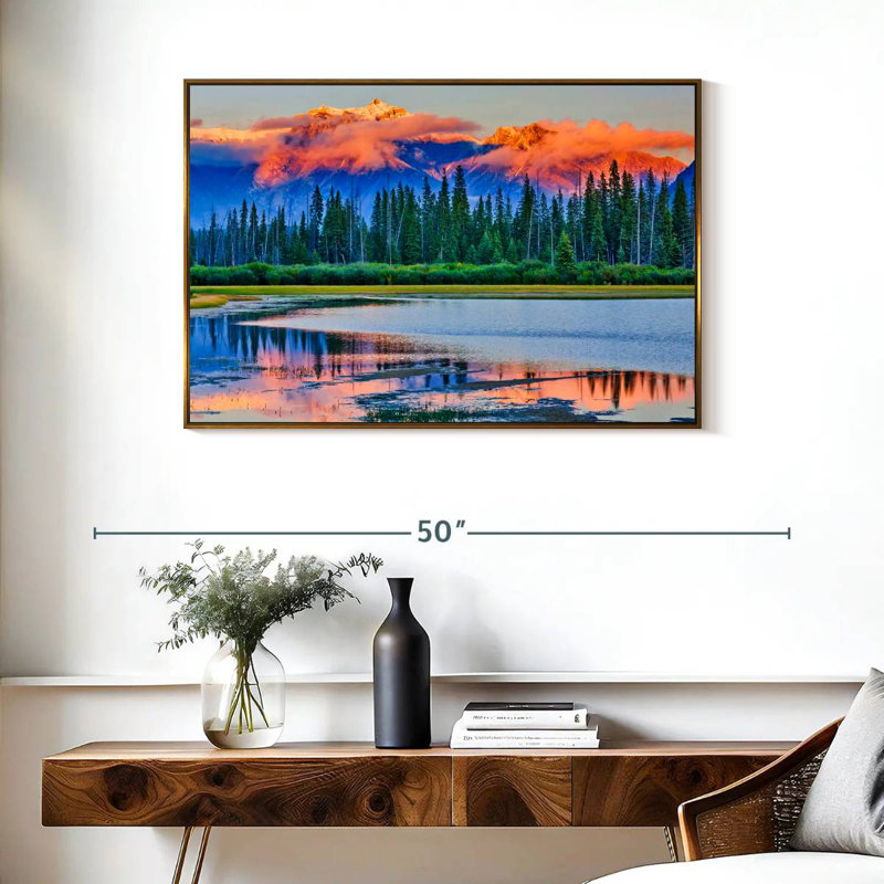 Coucher de soleil sur le lac Vermilion, Cadre flottant doré, 37 po x 25 po