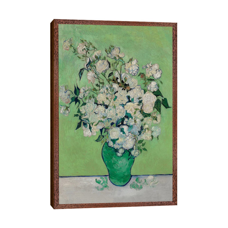 A Vase Of Roses, 1890 by Vincent Van Gogh - Wrapped Canvas Painting, 101.6 cm H x 66.04 cm W, Brown Framed