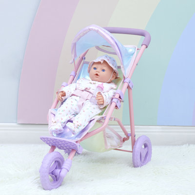 Teamson Kids Dreamland Baby Doll Jogging Stroller with Retractable Canopy & Storage