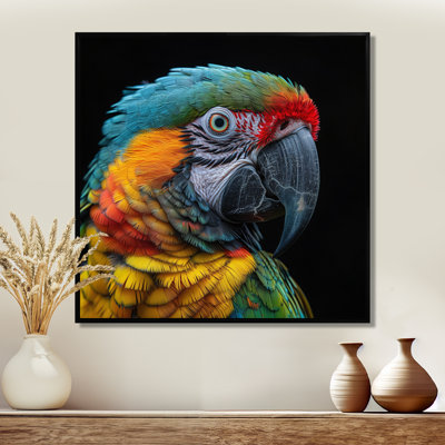 Green And Yellow Parrot Portrait On Black - Parrot Wall Art