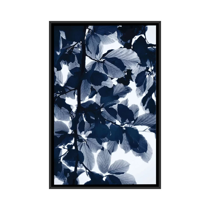 Indigo Leaves by Lexie Greer - Wrapped Canvas Print, 26" H x 18" W x 1.5" D, Black Framed Canvas, No Matte