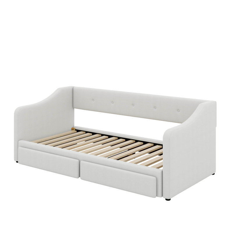 Twin XL To King Size Upholstered Daybed With Drawers, Beige