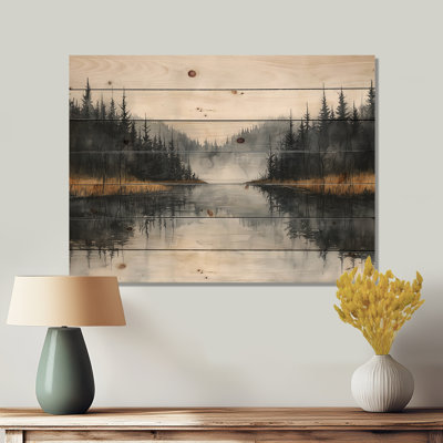 The Valley Of Tranquility Of Lakeside Mountains I - Lake House Wood Wall Decor On Natural Pine Wood