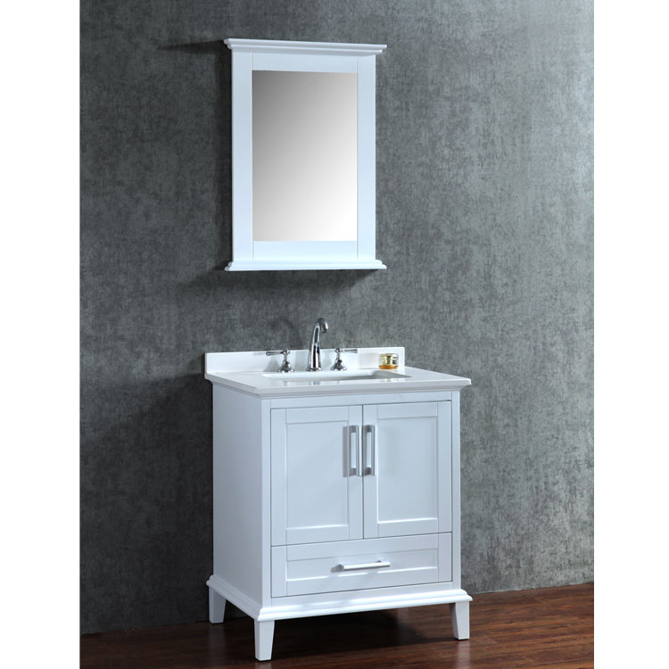 Ensemble de meuble-lavabo pour salle de bain à évier simple 30 po avec miroir Sunderland, Blanc alpin