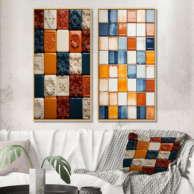 «Earth Tones Color Palette Tiles II», ensemble de 2 impressions sur toile abstraites