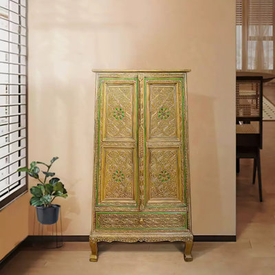 Southeast Asian Style Golden Carved Accent Cabinet