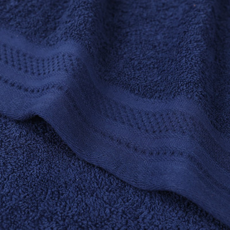Honeycomb Textured Waffle Border Cotton Medium Weight Bath Towels, Navy Peony