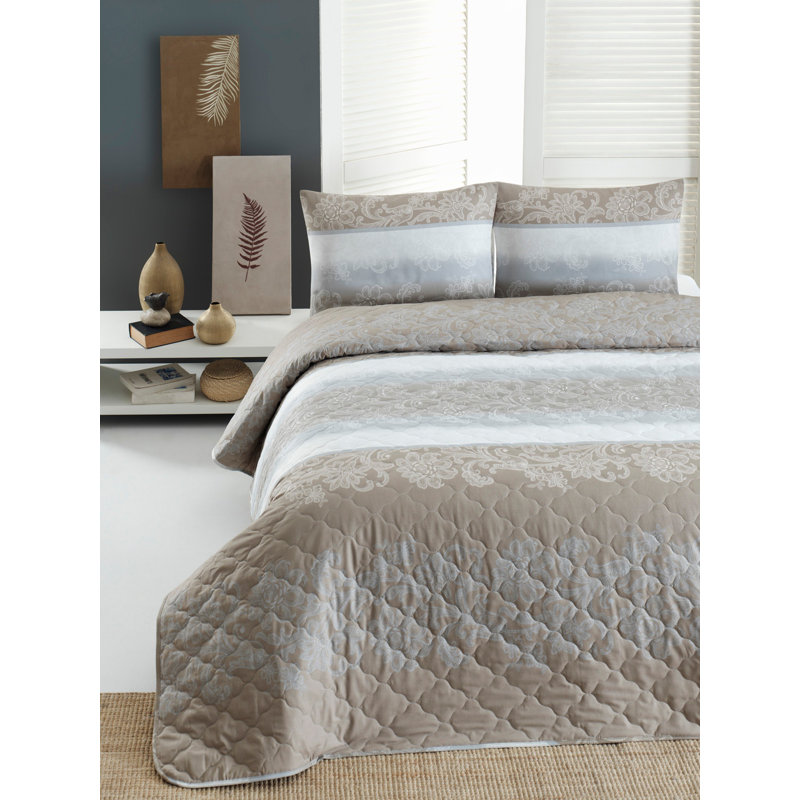 Cotton Damask Coverlet Set