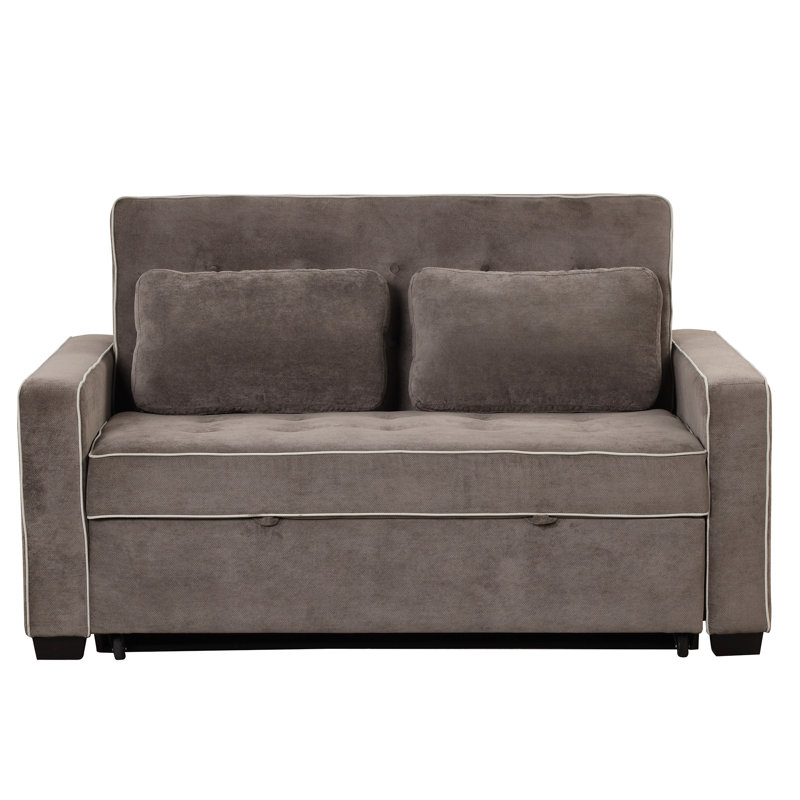 Lit tapissier de 61,4 po, canapé-lit escamotable attaché à deux coussins décoratifs, port de charge USB double et dossier réglable pour l'espace de salon