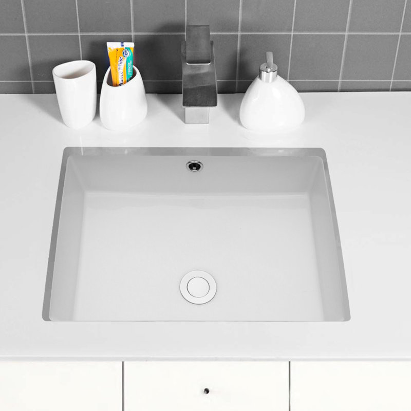 White Ceramic Rectangular Bathroom Sink With Overflow - 22X15.5X7 Inches, Undermount, Easy To Install Stain Undermount 21.82"X15.18", White, Function, For Home Bathrooms