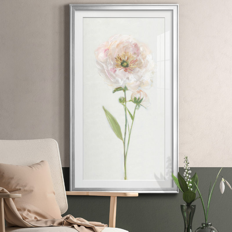 Pivoine simple II - Reproduction d'art sur papier encadrée, Encadrement argenté, H 14,5 po x l 26,5 po x P 1,5 po