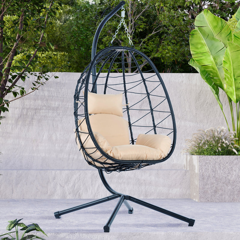 Fauteuil à œufs avec support Balancelle d'extérieur pour l'extérieur en osier, Beige
