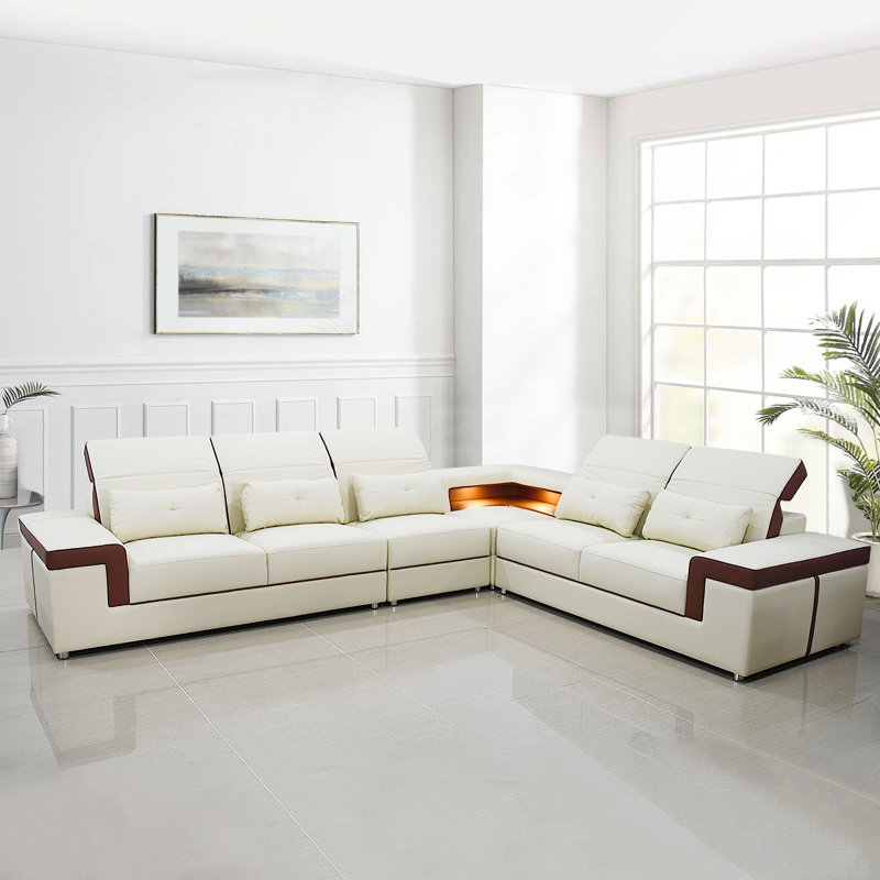 Canapé modulaire de 137 po en cuir véritable symétrique