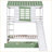 Twin Over Twin Solid Pine &amp; MDF House Bunk Bed with Convertible Slide &amp; Trundle - White/Green