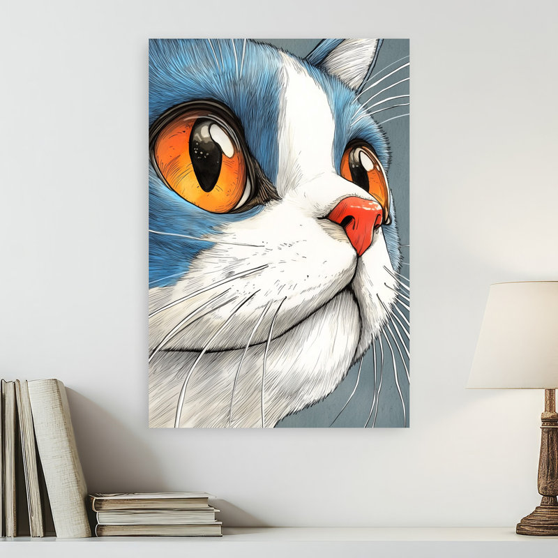 Art mural contemporain chat curieux, 24" H x 16" W