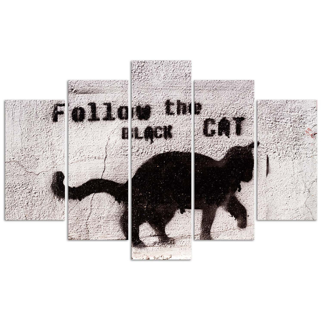 Leinwandbild 5-Teilig, Schwarze Katze Textur Beton