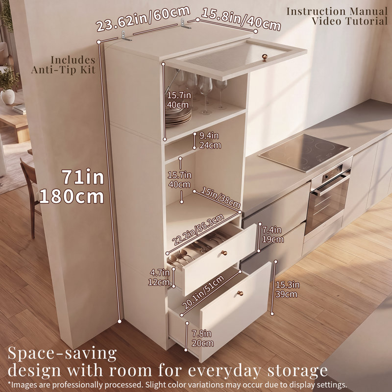 Armoire de rangement pour micro-ondes 2 pièces, White