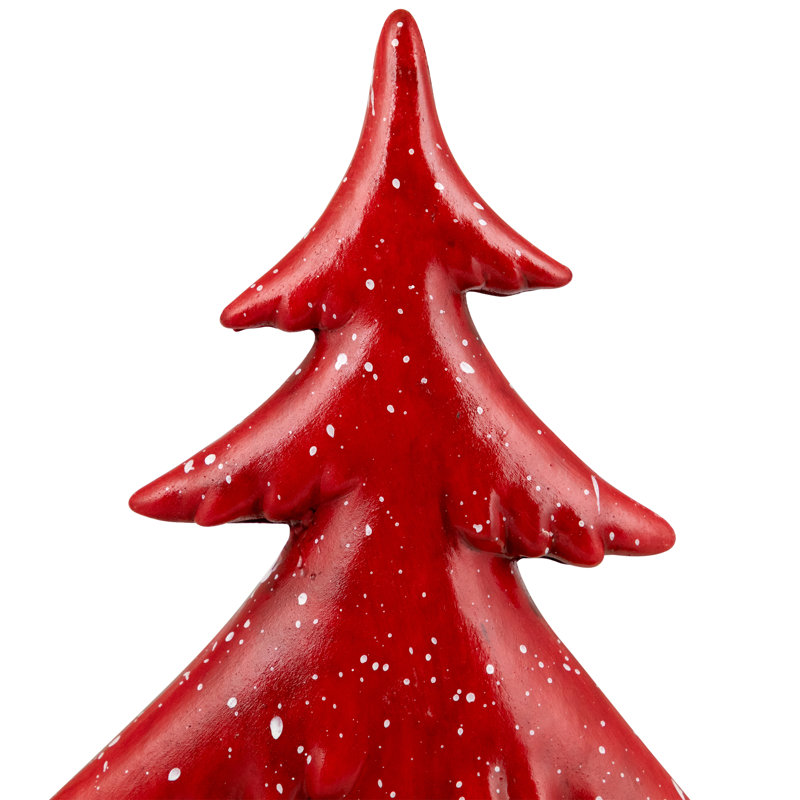 Décoration de table arbre de Noël brillant avec décorations enneigées - 10 po - rouge