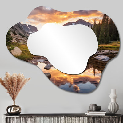 Miroir mural vert en forme de nuage rustique - Colorado Mountain Serenity III, imprimé sur métal
